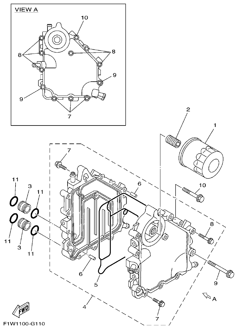 Yamaha FX1800A-H(6S51)F1W7 OIL COOLER parts diagram